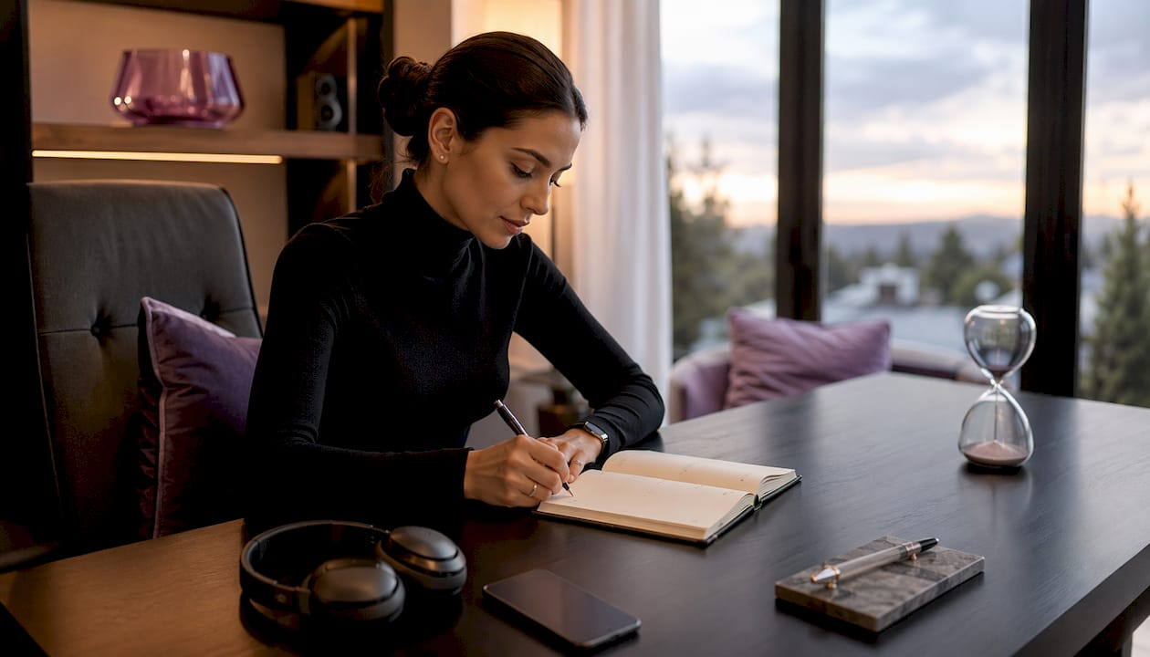 Close-up of luxury wireless headset and sales tools