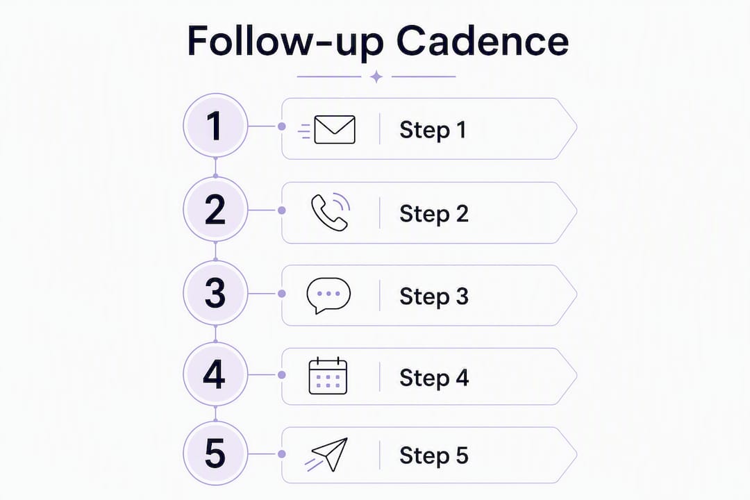 Infographic illustrating five-step follow-up sequence cadence
