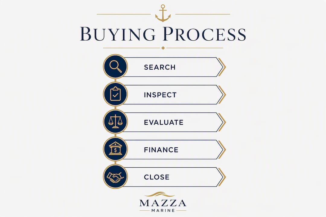 Infographic illustrating sport fishing boat buying steps