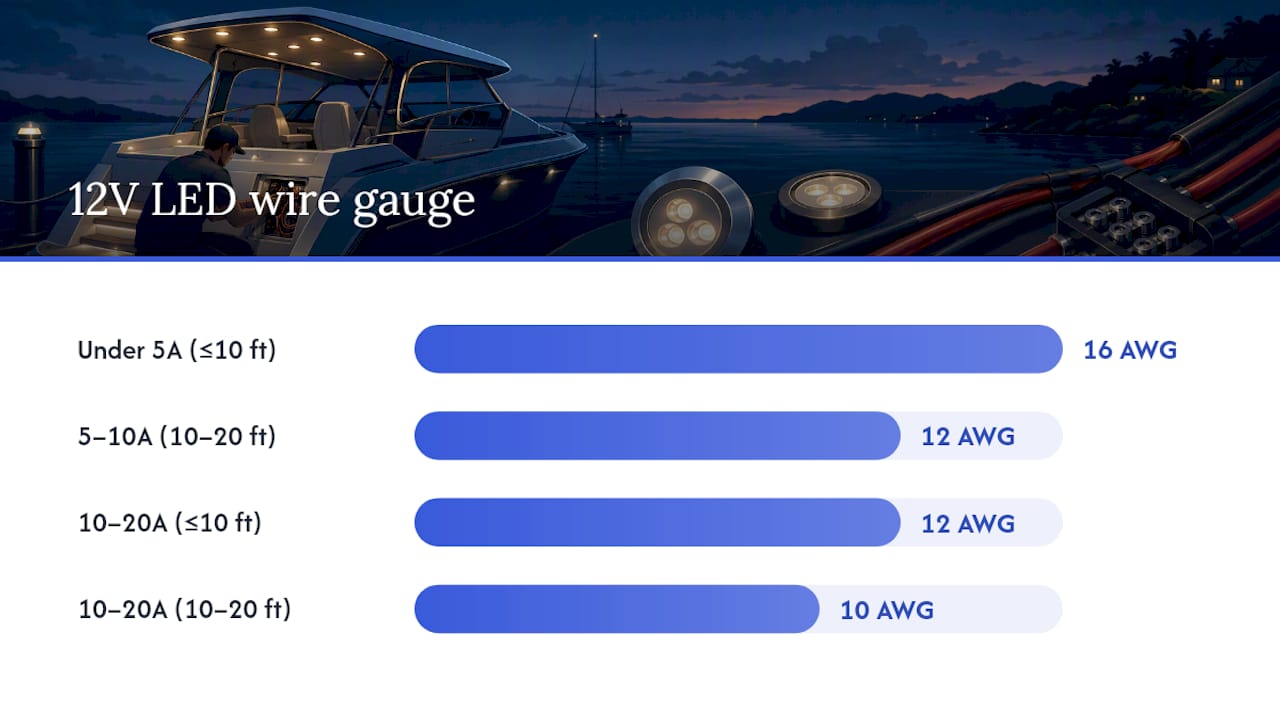 Diagram of suggested wire sizes for marine LED circuits