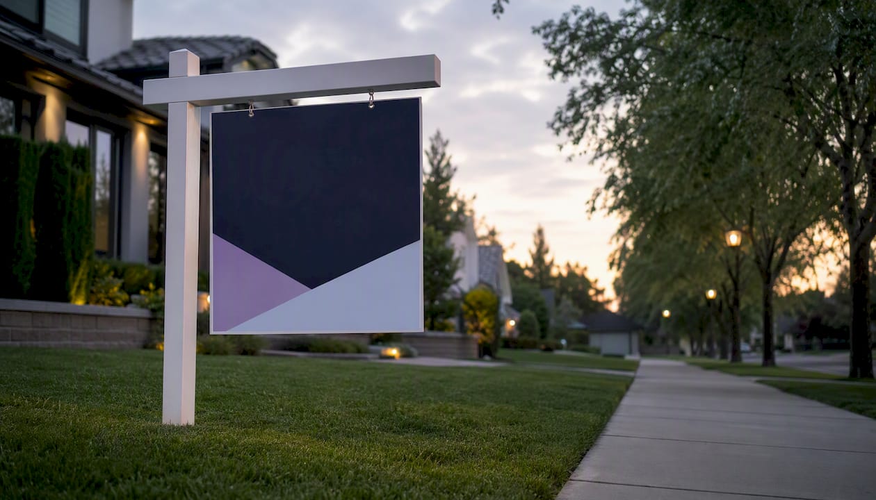 Real estate sign on residential street
