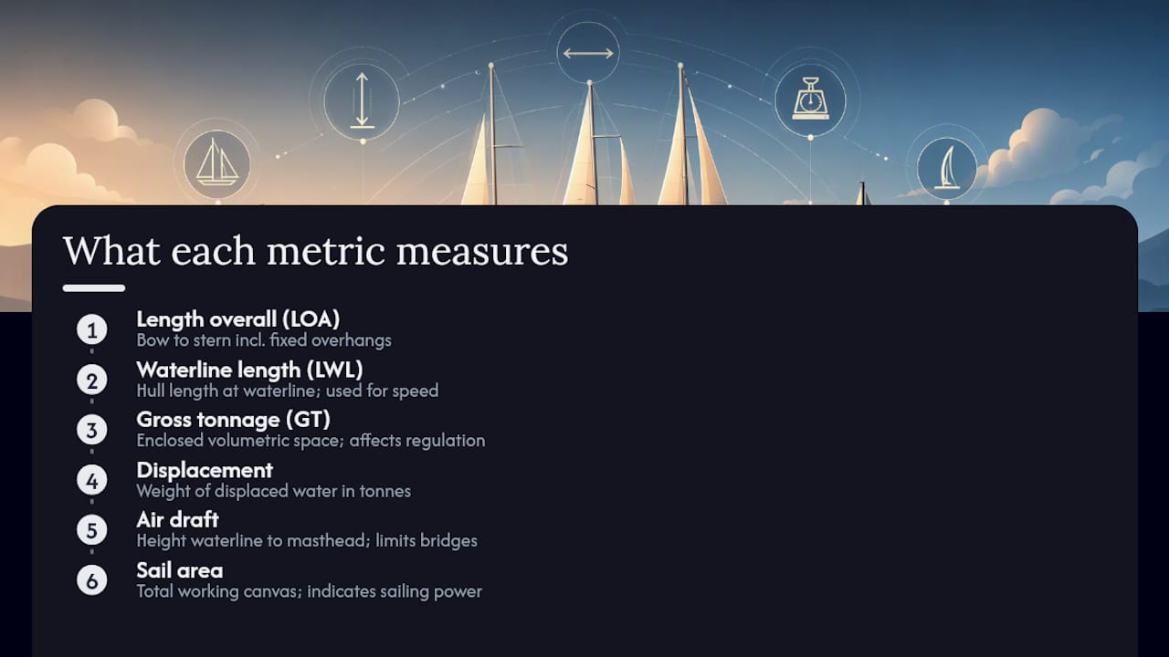 Comparison diagram of sailing vessel measurement metrics