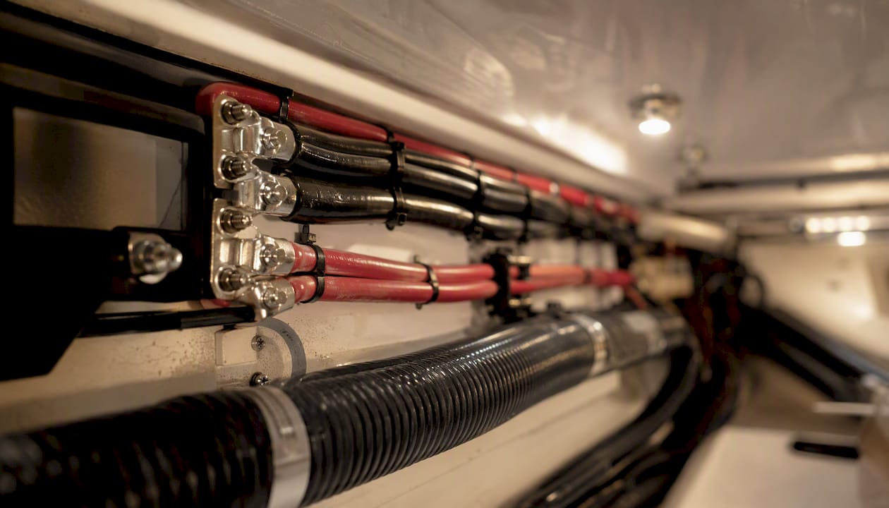 Close-up of marine-grade tinned copper wiring