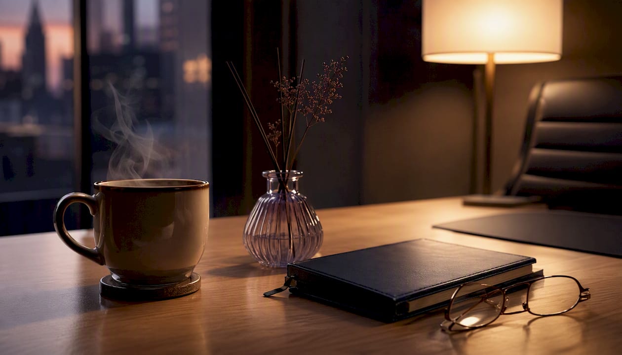 Coffee and planner symbolizing strategic silence