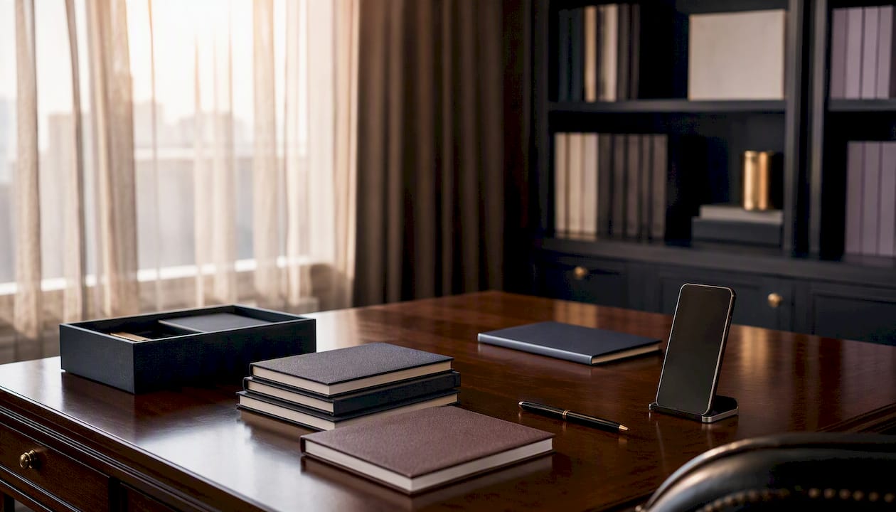 Luxury office desk with segmentation analysis tools