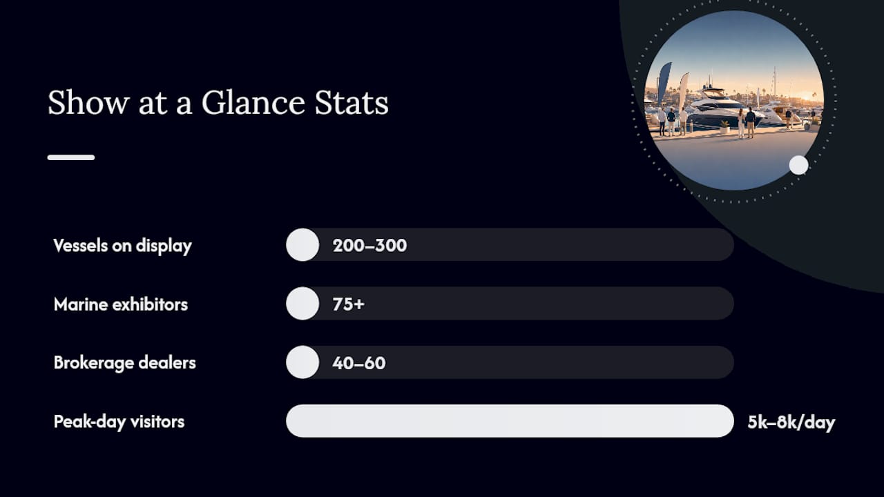 Diagram of Newport Beach boat show statistics