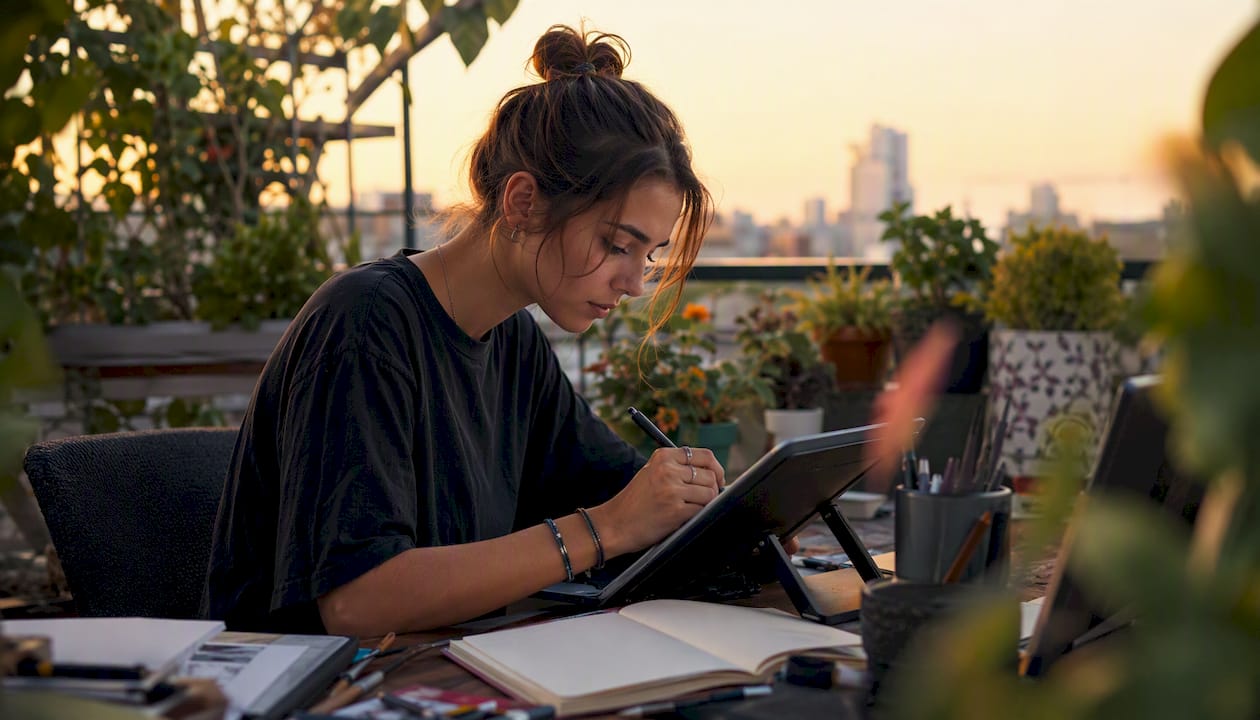 Female creator producing animated video effects