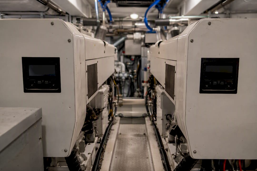 Redundant twin yacht generators close-up