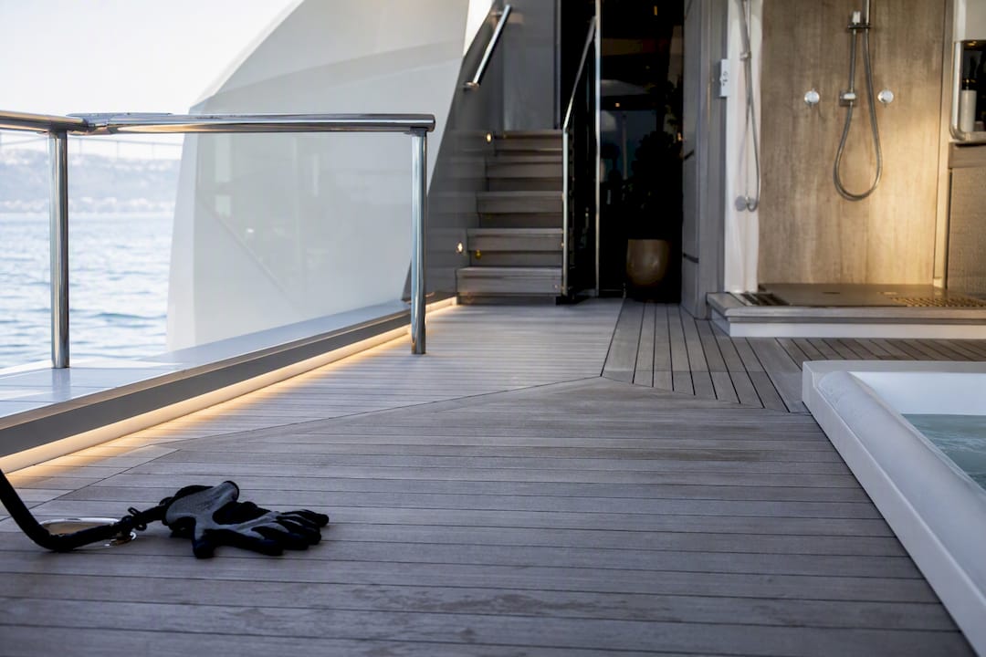 Beach club sustainable decking and features detail