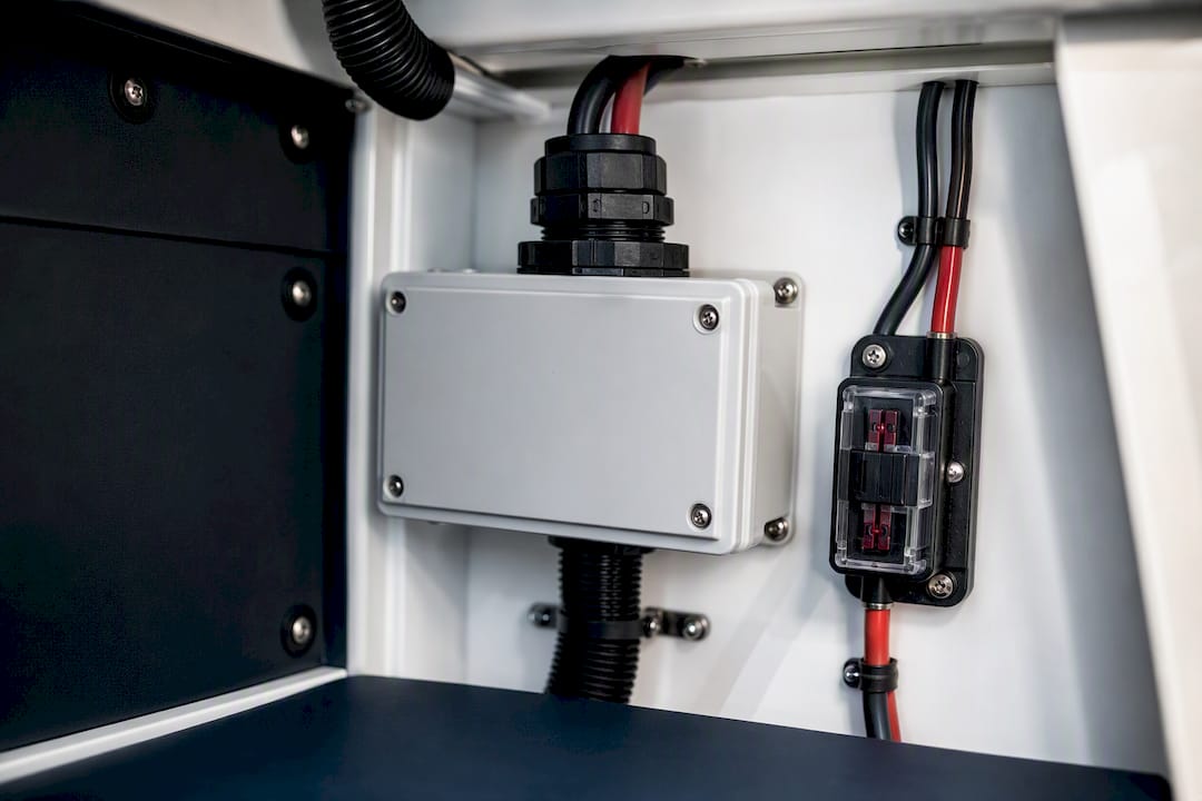 Waterproof cable gland in yacht electrical locker