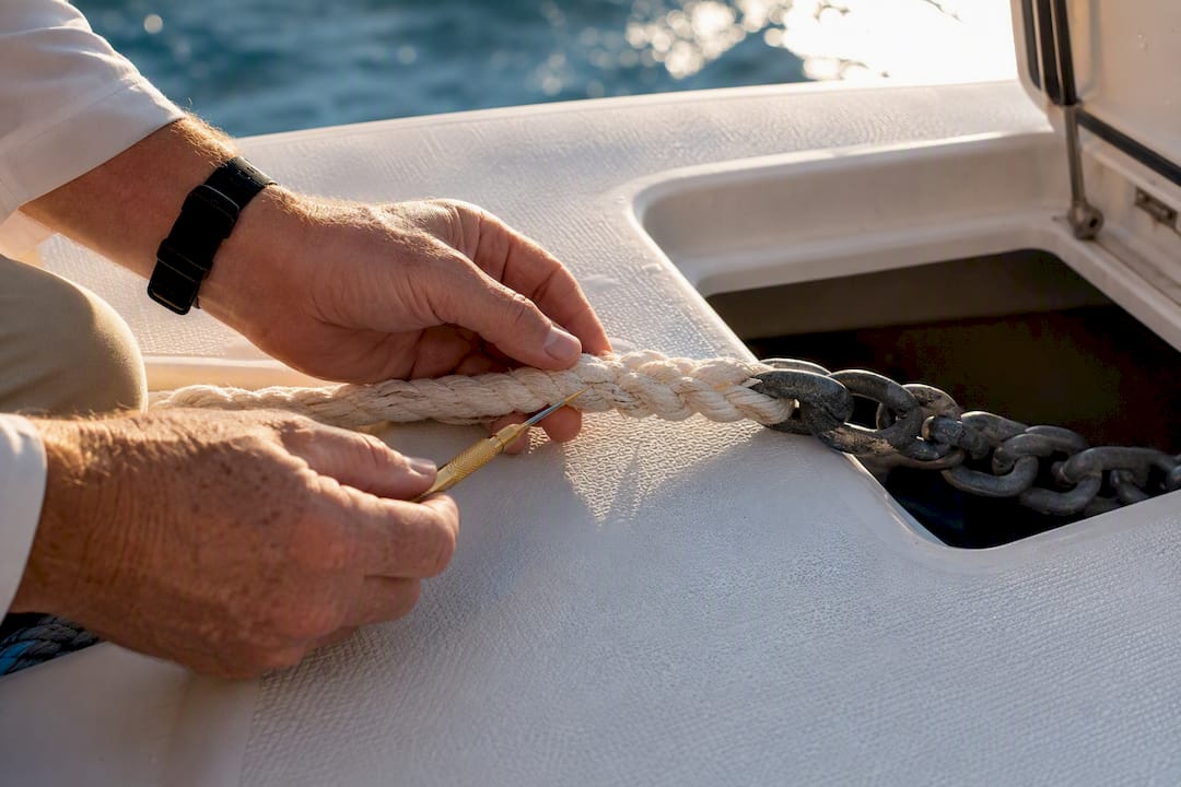 Technician inspecting chain rope splice
