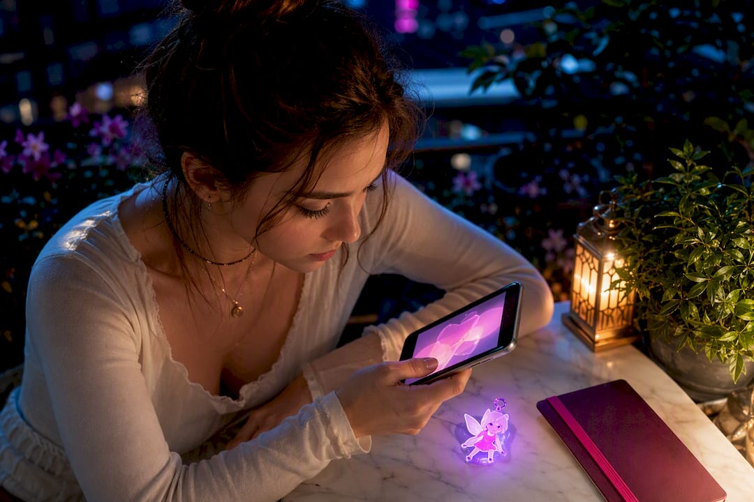 Girl creator reviewing vertical avatar loop