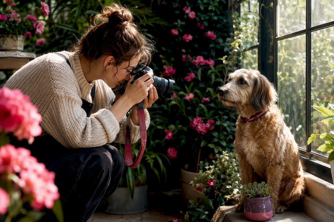 Girl creator retaking a well lit pet portrait