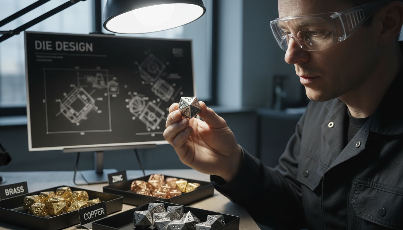 Technician inspecting freshly cast metal die