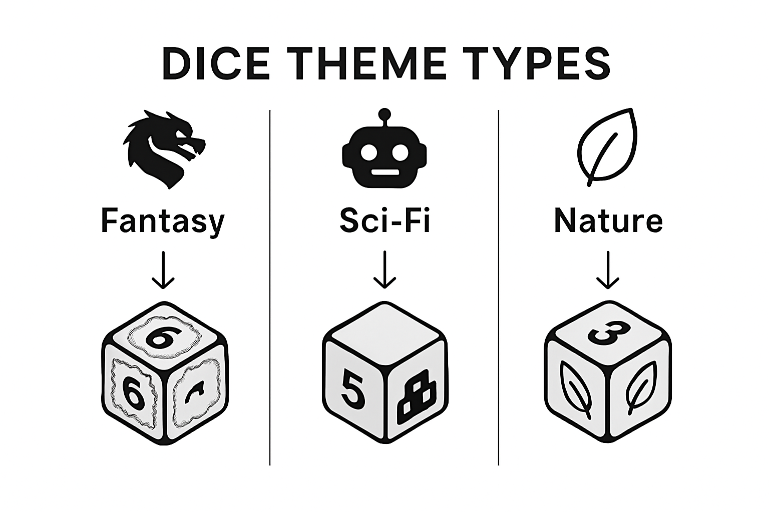 Infographic comparing three dice collection themes