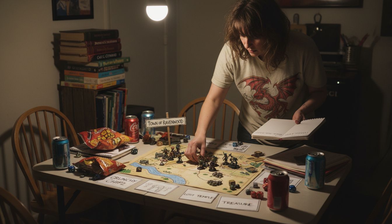 Game master setting up immersive TTRPG table