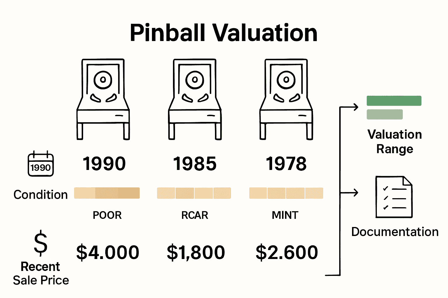 Infographic comparing collectible pinball value factors