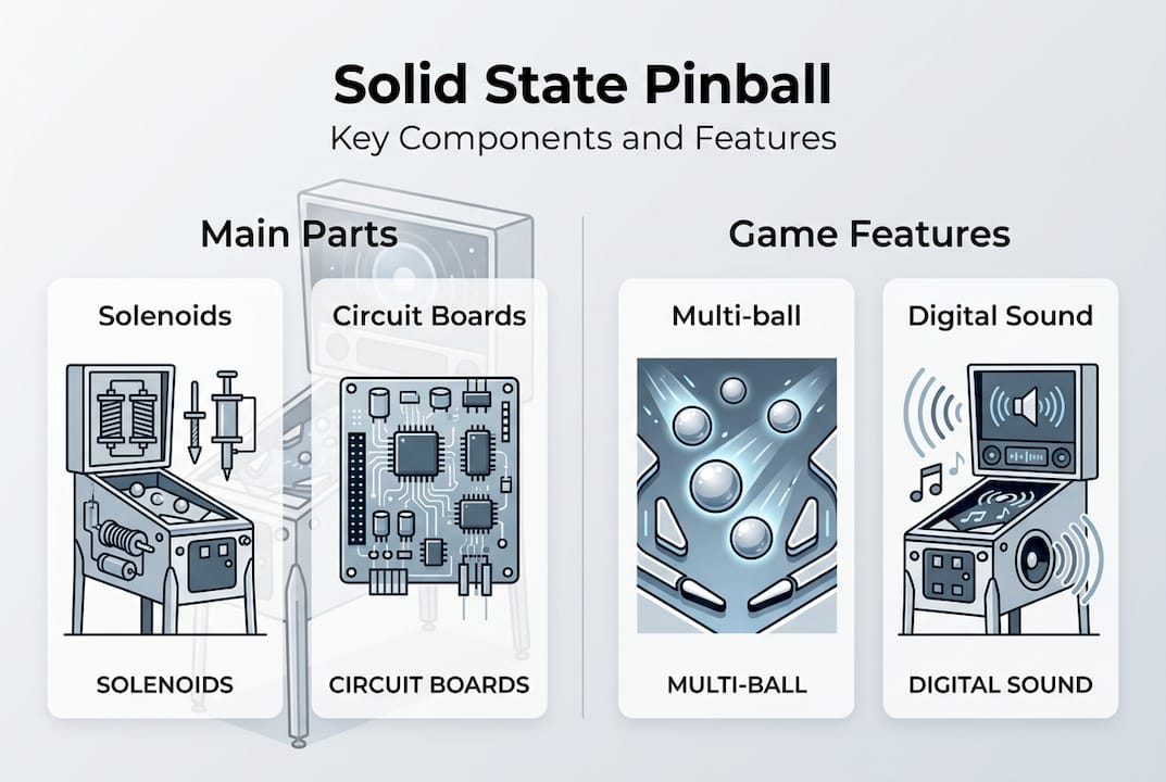 Solid state pinball key parts infographic