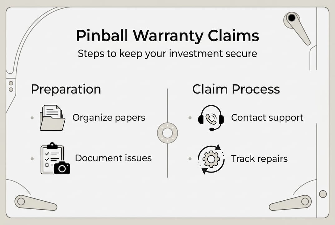 Infographic showing pinball warranty claim steps