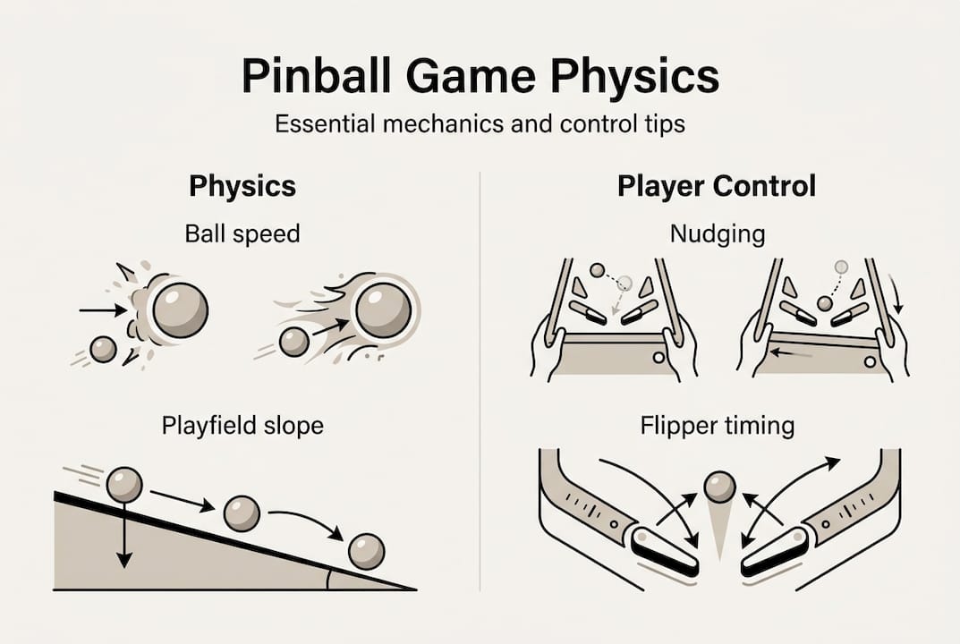 Infographic showing pinball physics and control tips