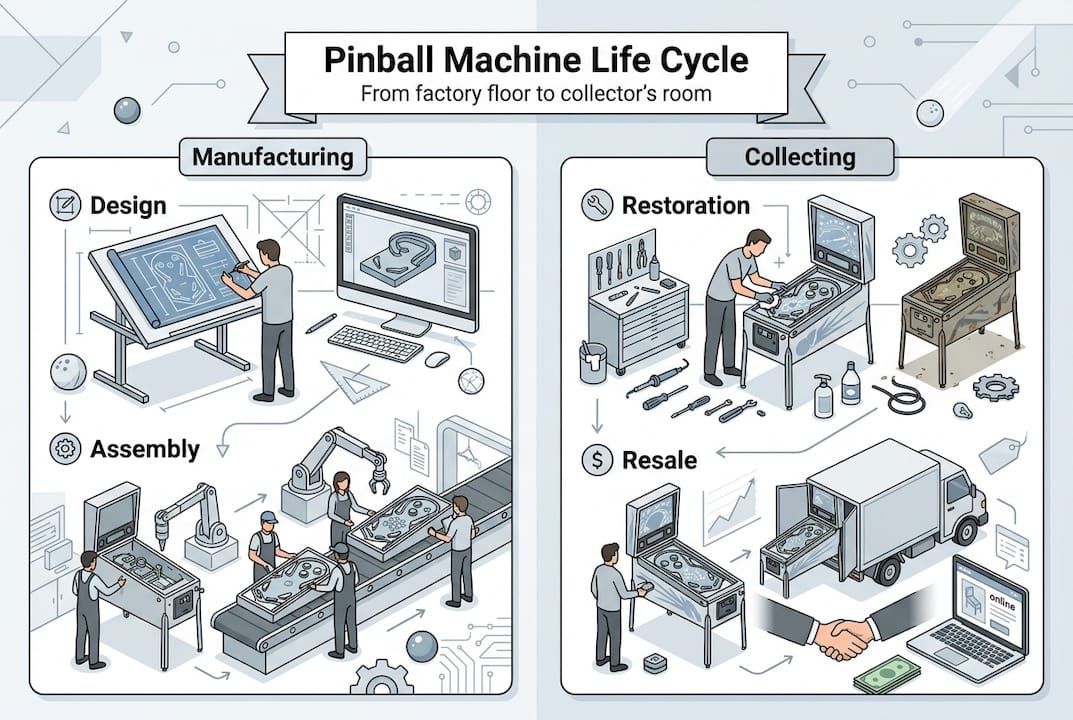 Infographic summarizes pinball machine life cycle