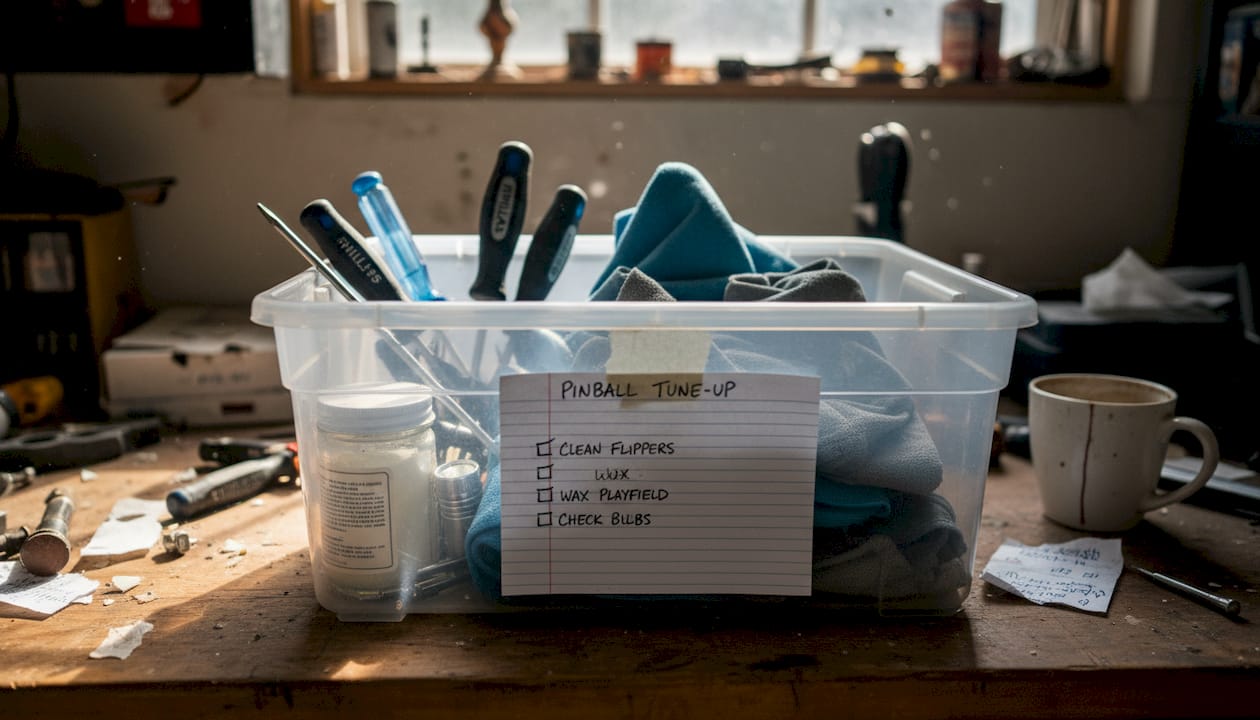 Pinball maintenance kit with tools and checklist