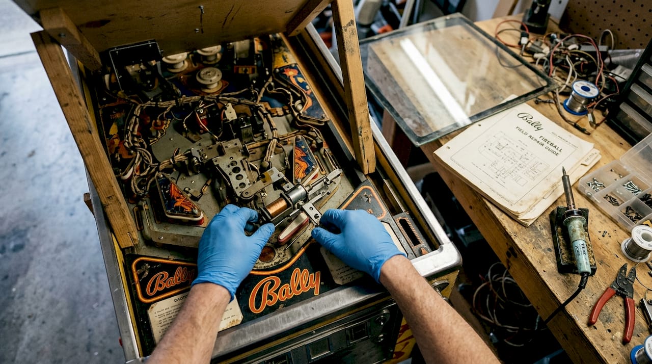 Restoring Bally Fireball pinball table in garage