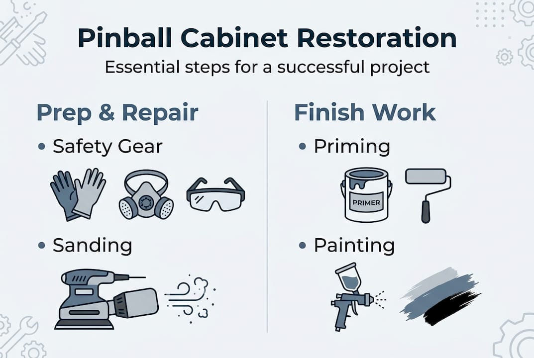 Infographic showing steps in restoring pinball cabinet