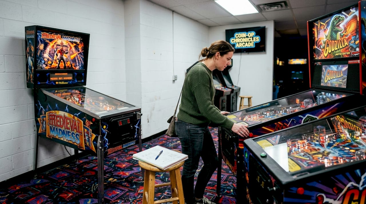 Two pinball machines compared in arcade