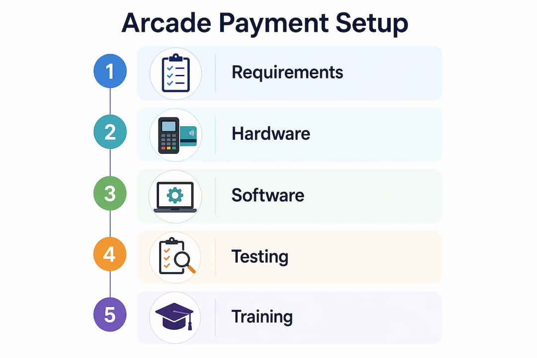 Infographic showing arcade payment setup steps