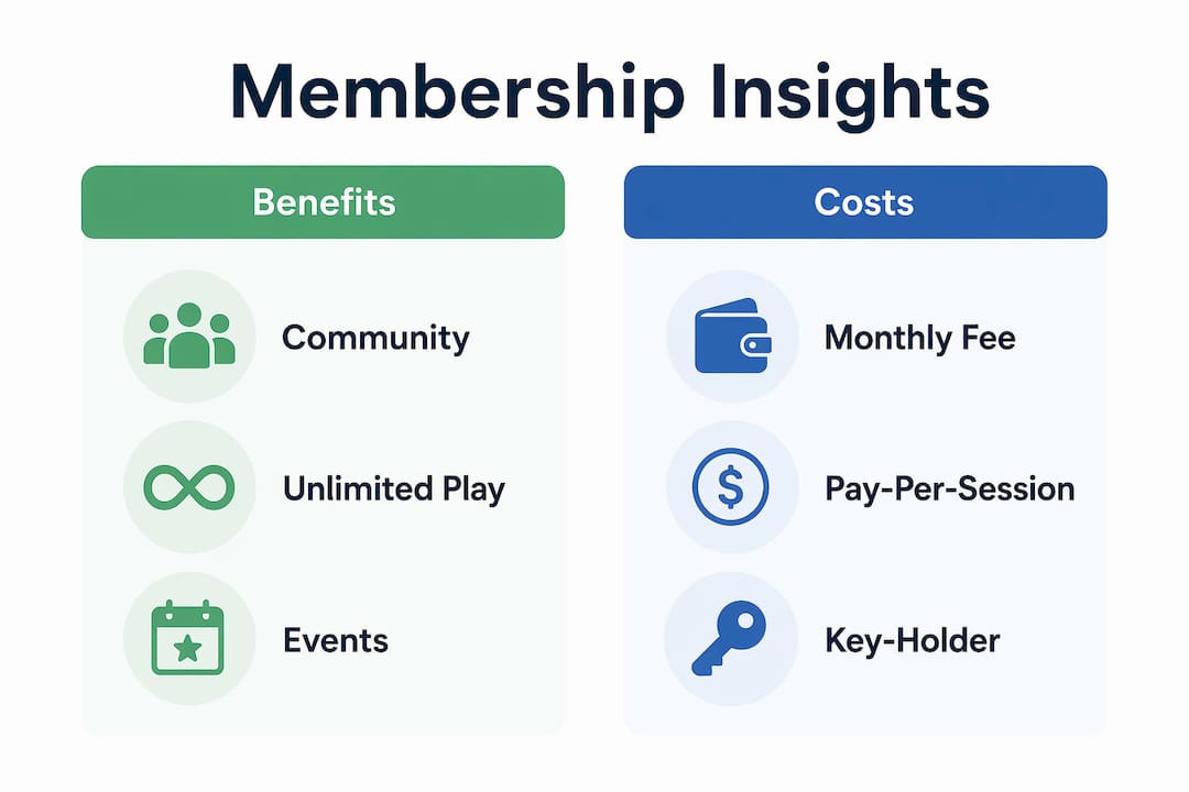 Infographic comparing pinball club membership benefits and costs