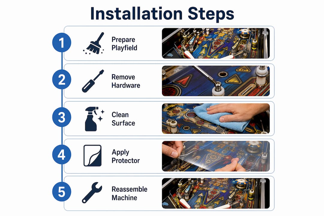 Infographic showing installation steps for playfield protector
