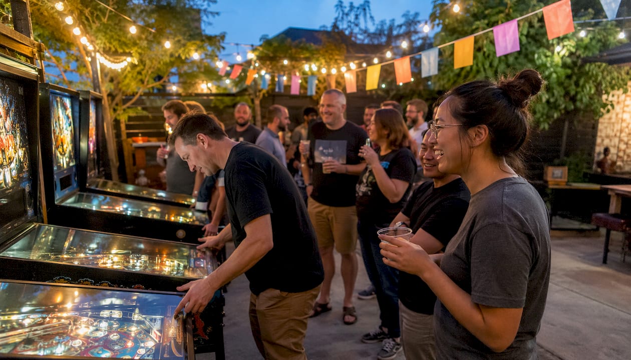 Pinball league players gathered at event