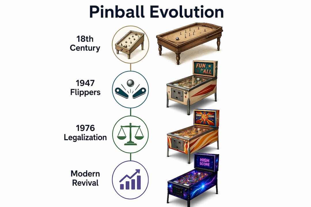 Infographic showing pinball history timeline