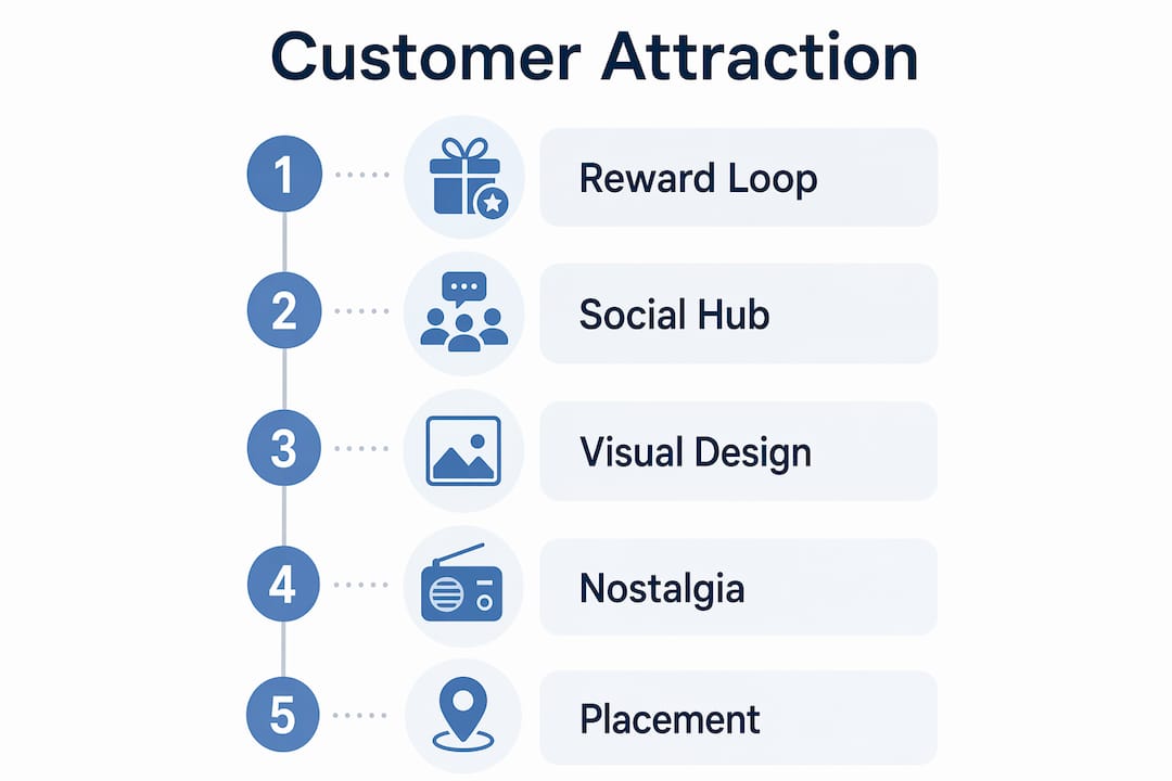 Infographic showing stages of pinball customer attraction