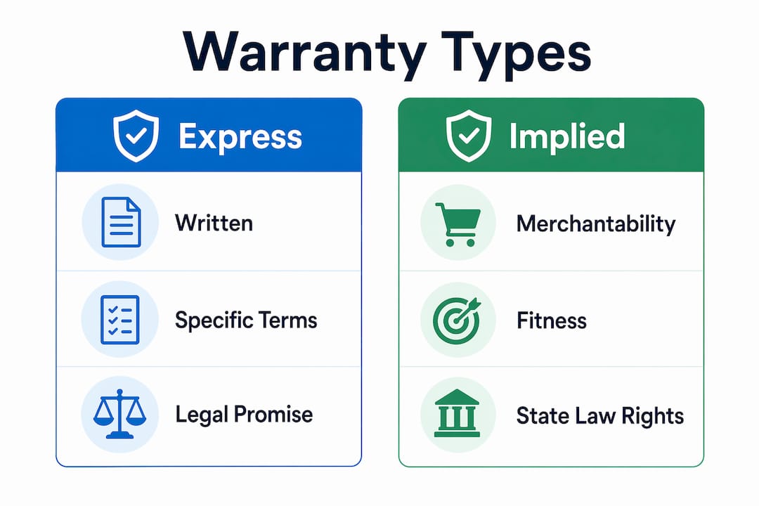Infographic comparing express and implied warranty types