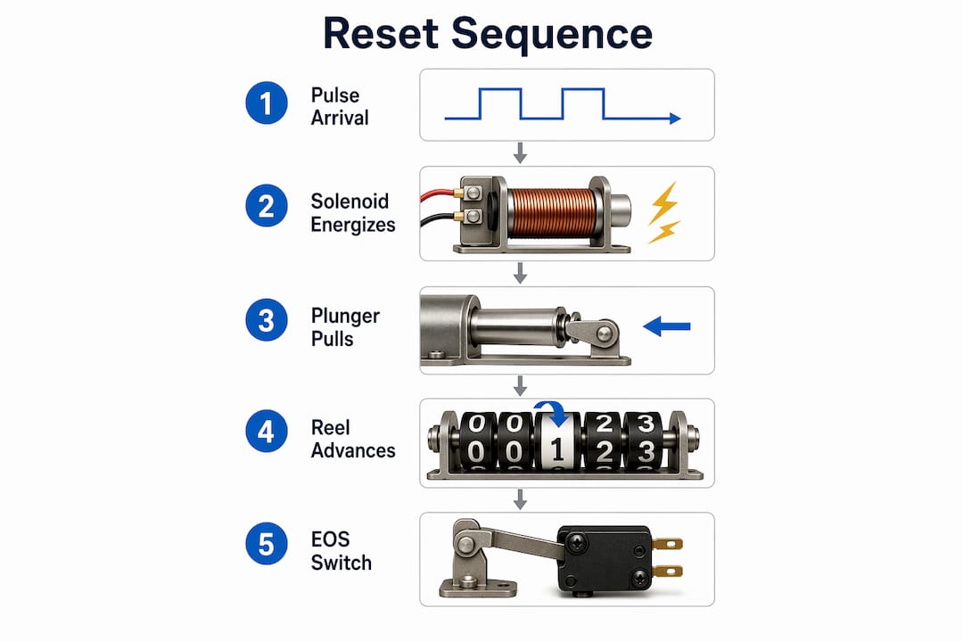 Infographic illustrating score reel reset sequence steps