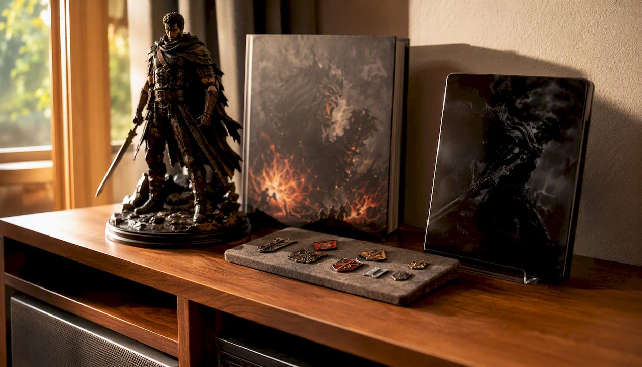 Collector edition video game merchandise layout