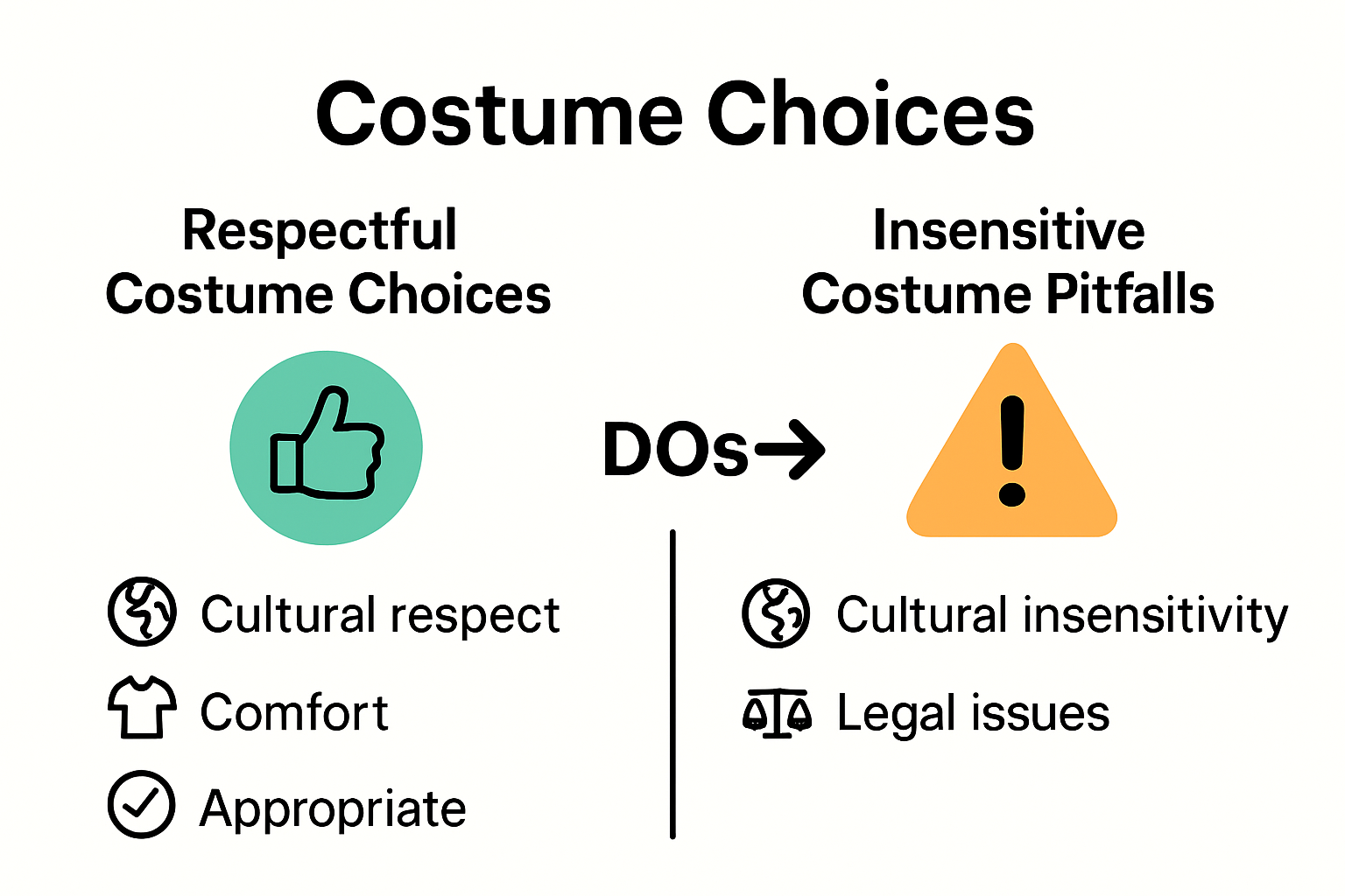 Infographic comparing respectful and insensitive fancy dress choices for UK parties
