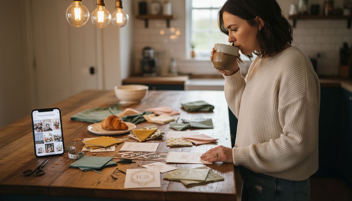 Woman examining party material samples