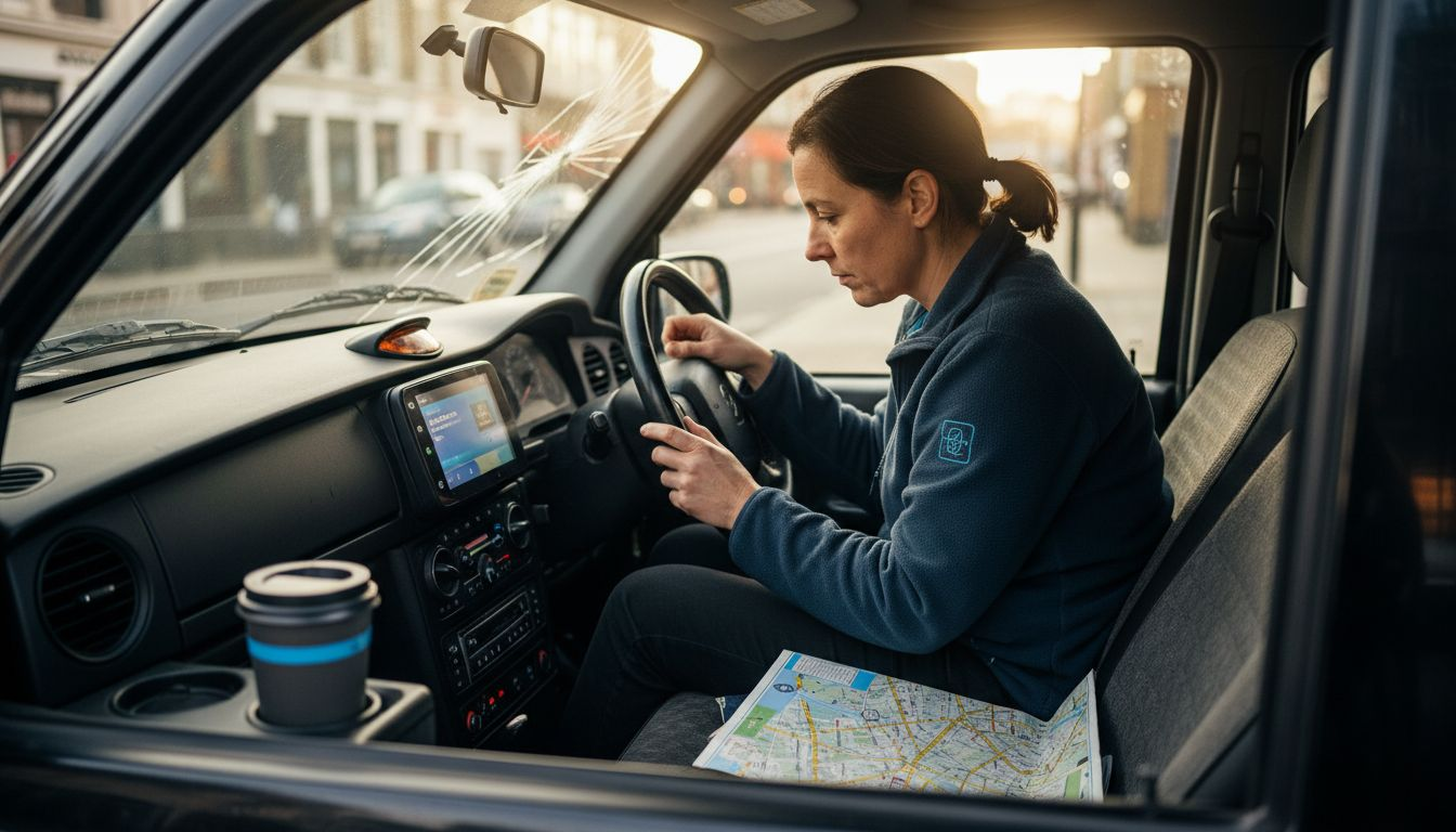 Taxi driver checking app dashboard screen