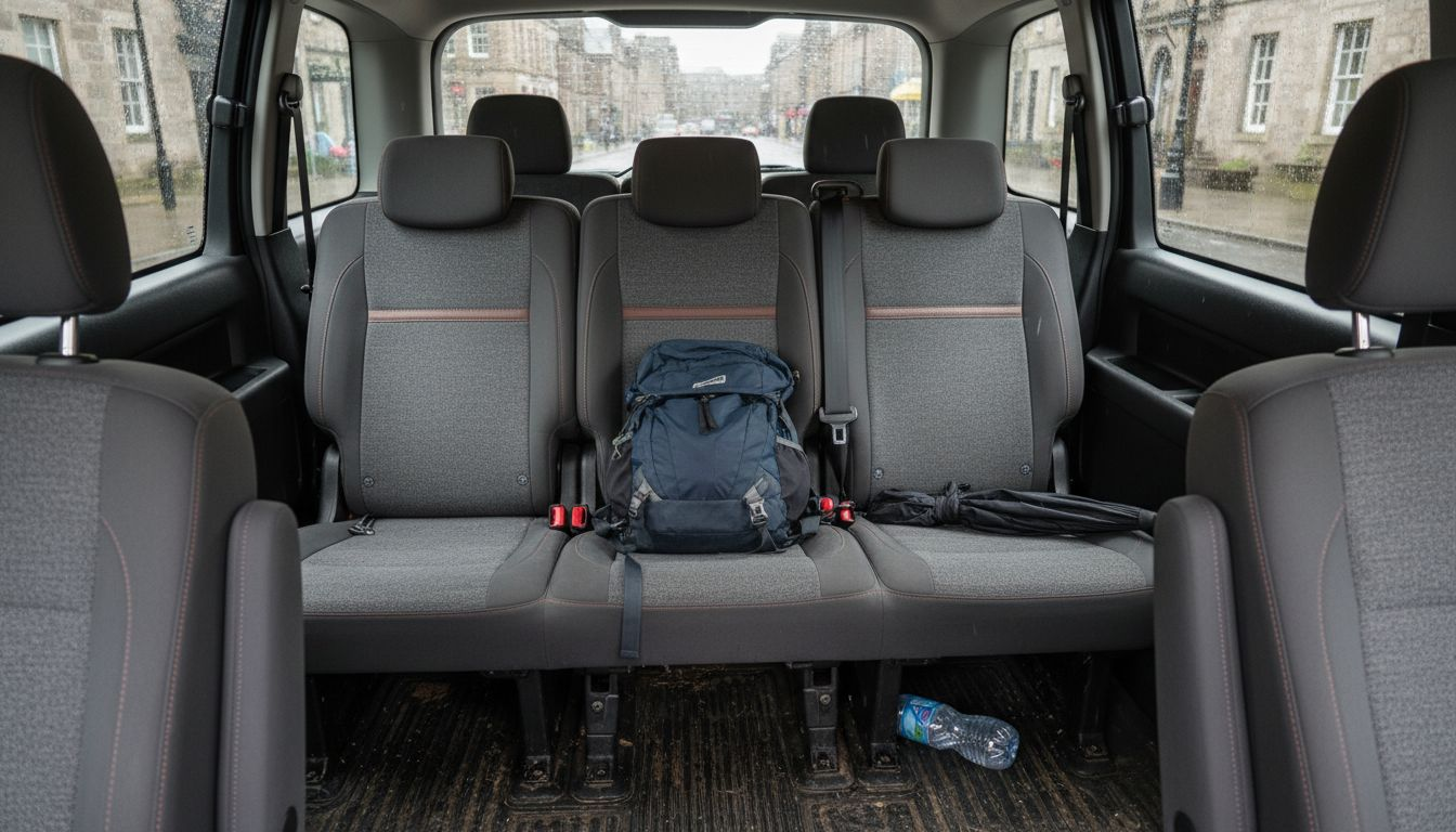 Vista realista del interior de un taxi de seis plazas