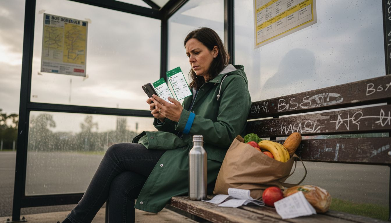 Woman comparing taxi and rideshare services