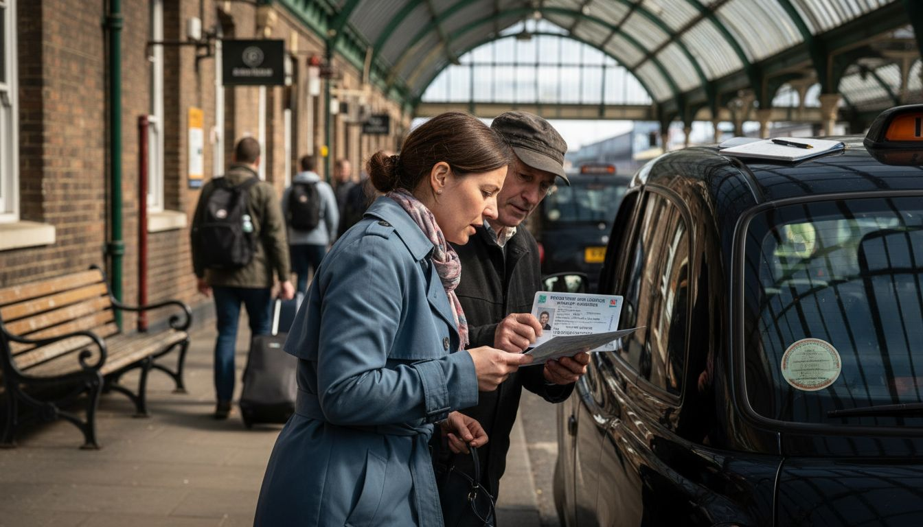 Passenger verifying taxi license documentation