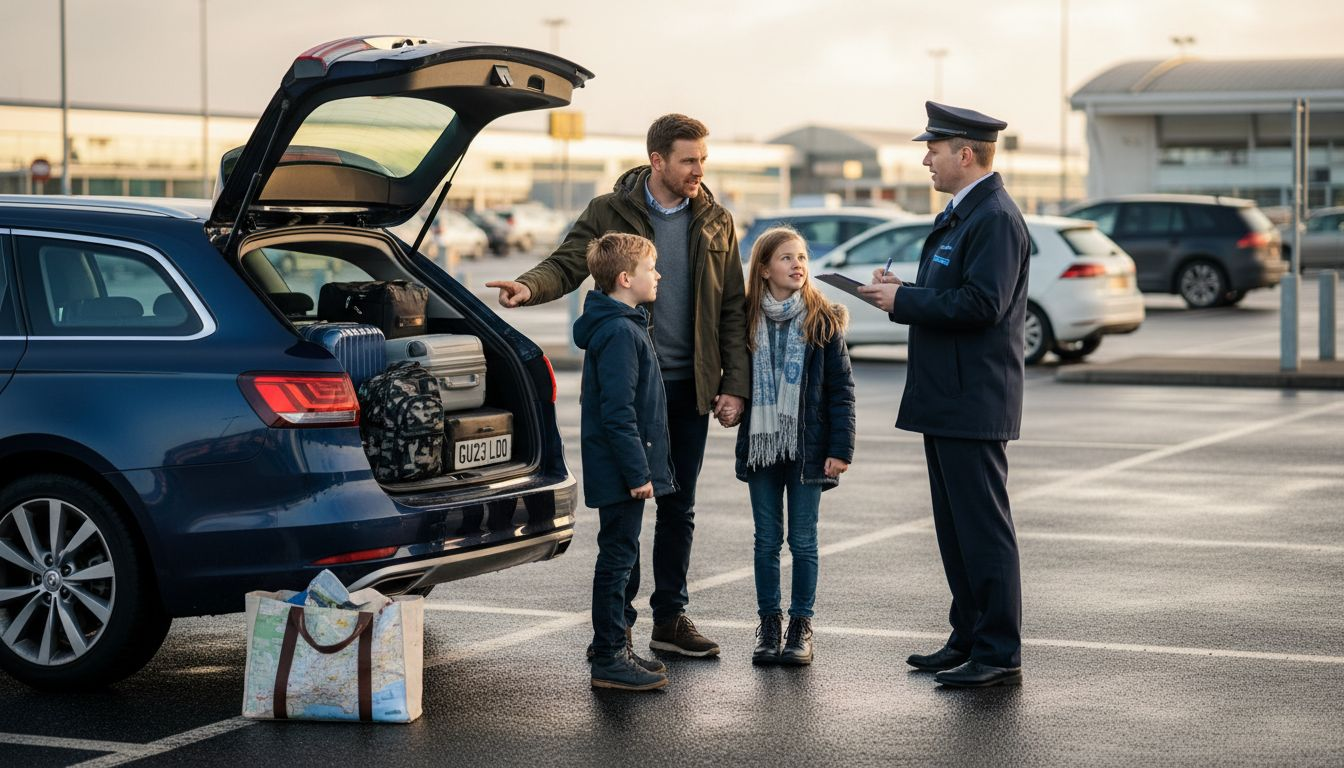 Family choosing airport transfer vehicle with driver