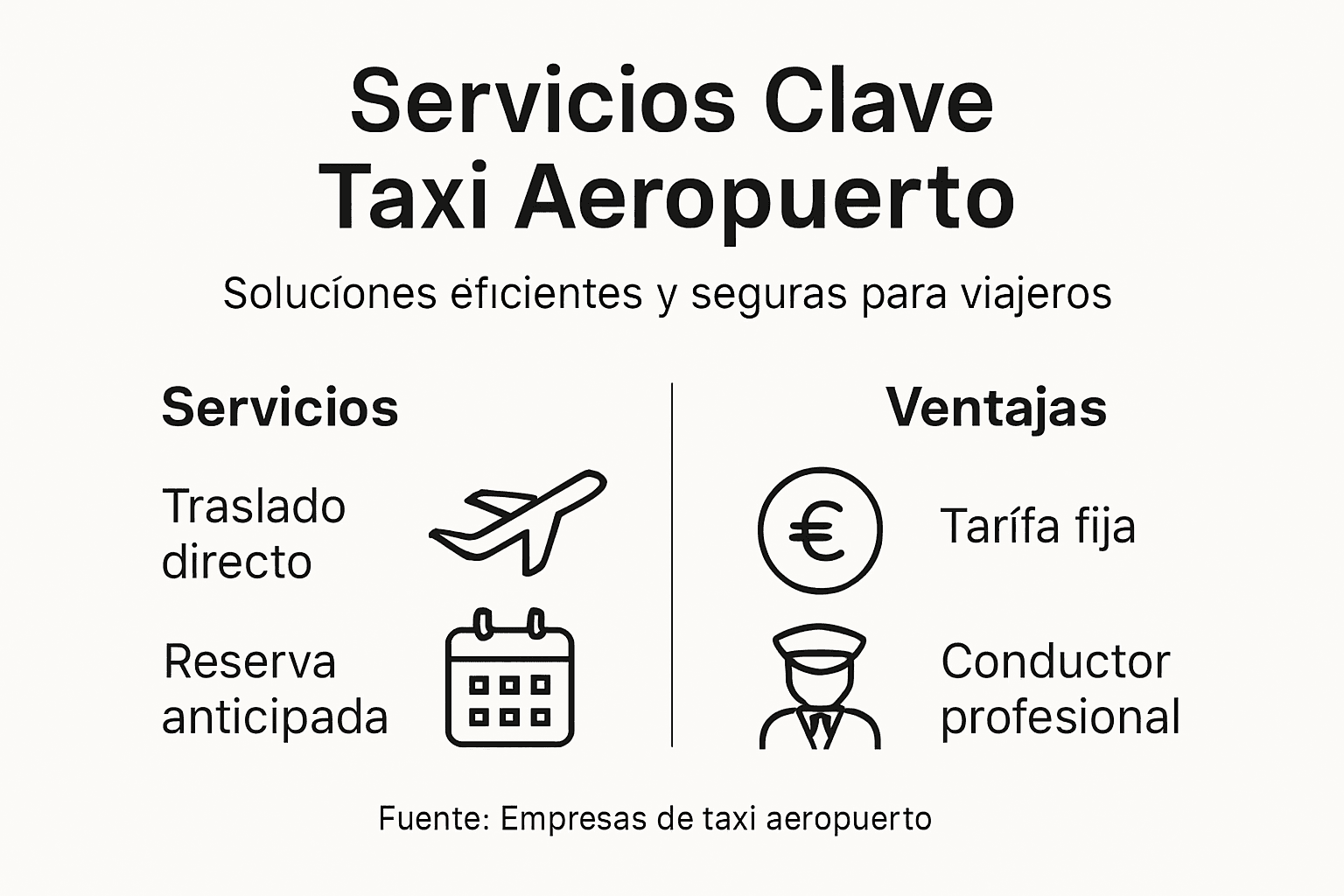 Infografía con los servicios más importantes del taxi al aeropuerto