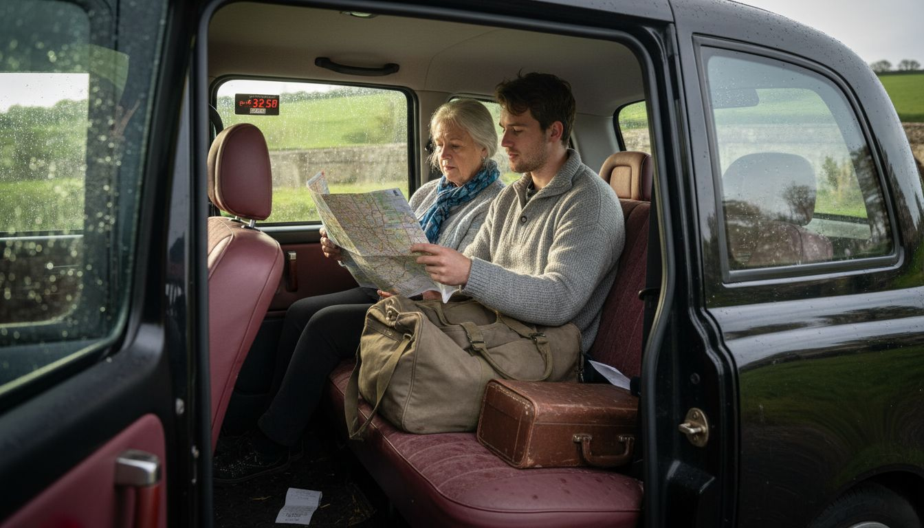 Passengers comparing long-distance taxi services
