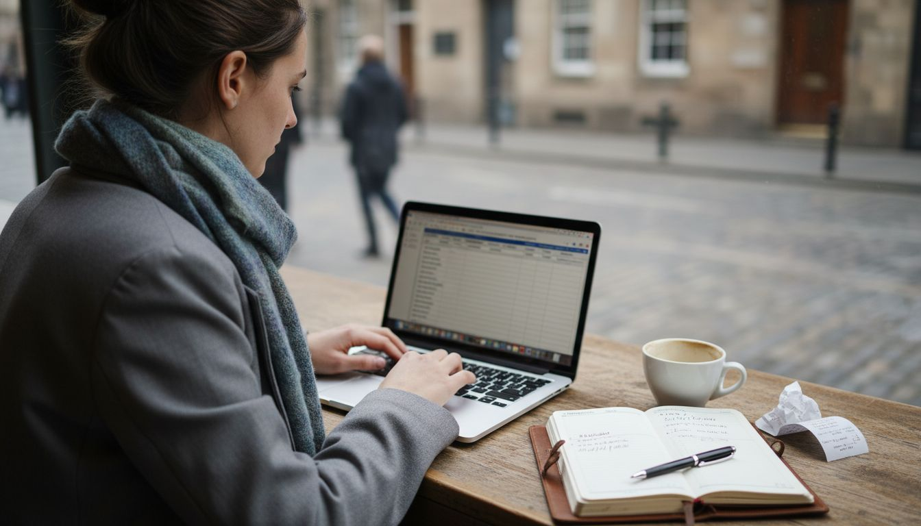 Una mujer completa un formulario en su portátil desde Edimburgo.