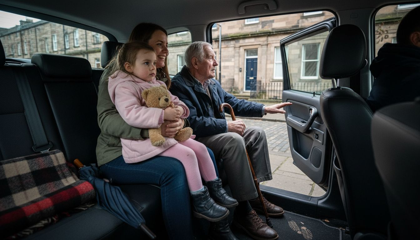 Una familia se dispone a subir a un taxi privado en Edimburgo.