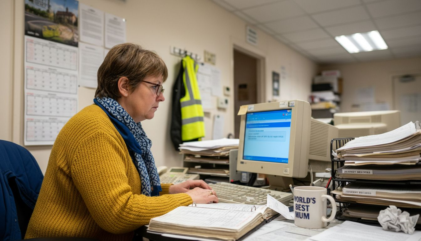 Taxi operator confirming booking at office desk